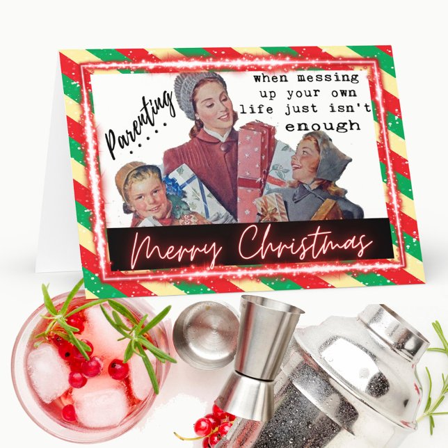 Cartão Funny Christmas Card Retro Best Friend "Parenting" (Criador carregado)