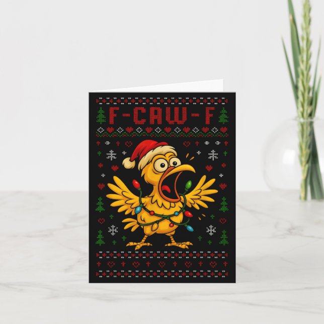 Cartão Funny Christmas Chicken F-caw-f Rooster Meme Humor (Frente)