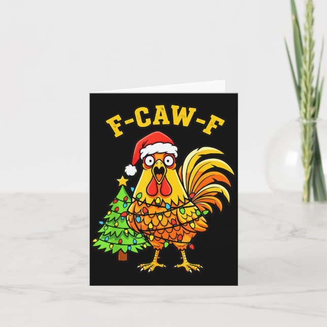 Cartão Funny Christmas Chicken Lights Santa Hat F-caw-f  (Frente)