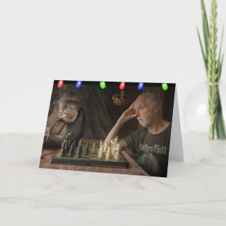 CARTÃO FUNNY CHRISTMAS CHIMPANZEE CHESS GREETING CARD