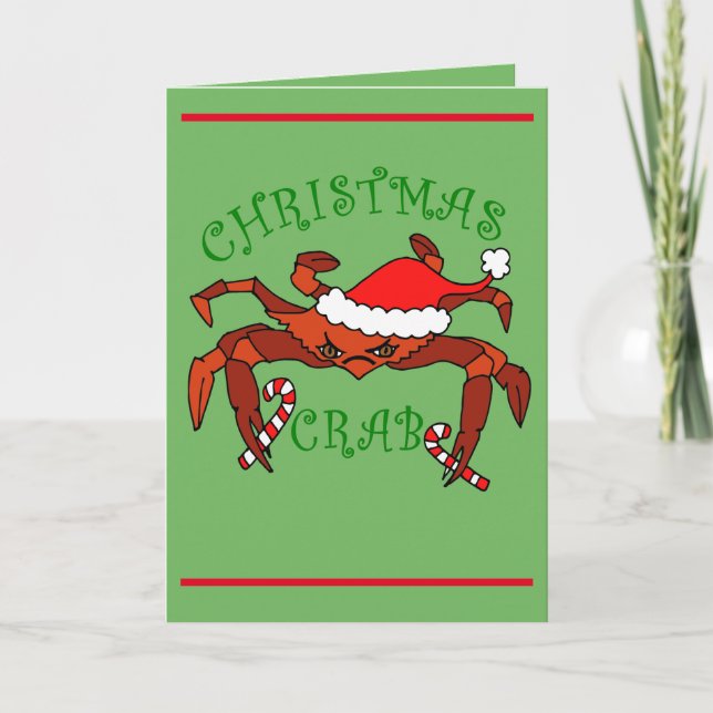 Cartão Funny Christmas Crab Santa Crab Holiday Humor (Frente)