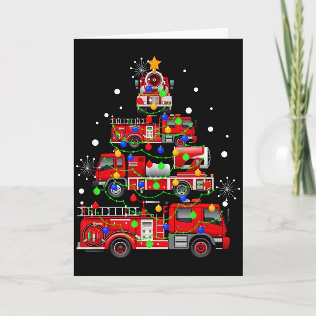 Cartão Funny Christmas Decor Firefighter Truck Christmas  (Frente)