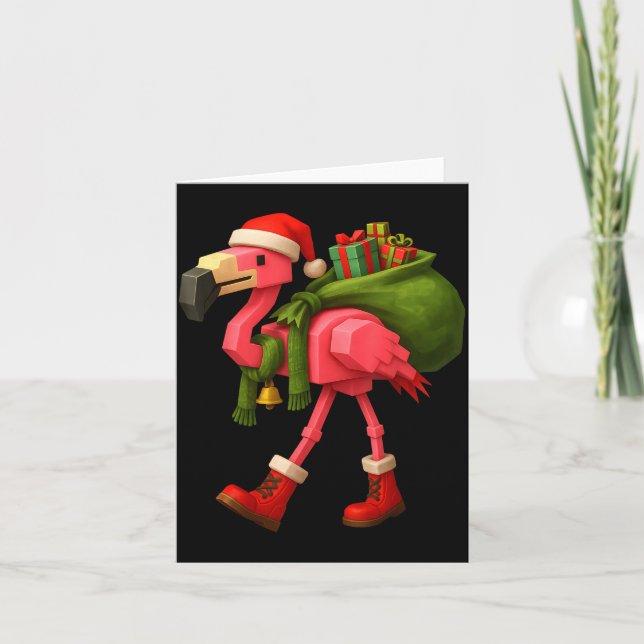 Cartão Funny Christmas Flamingo Santa Holiday Design  (Frente)