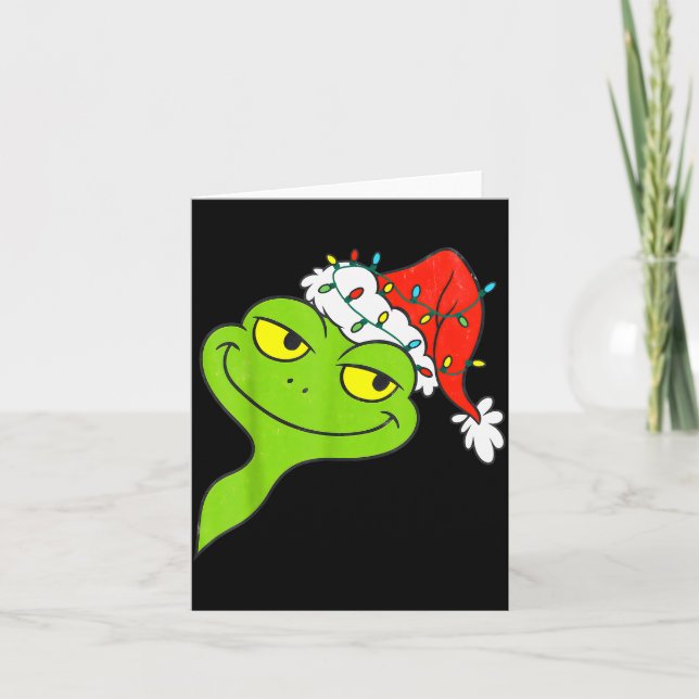 Cartão Funny Christmas Frog Wearing Santa Hat And Lights  (Frente)