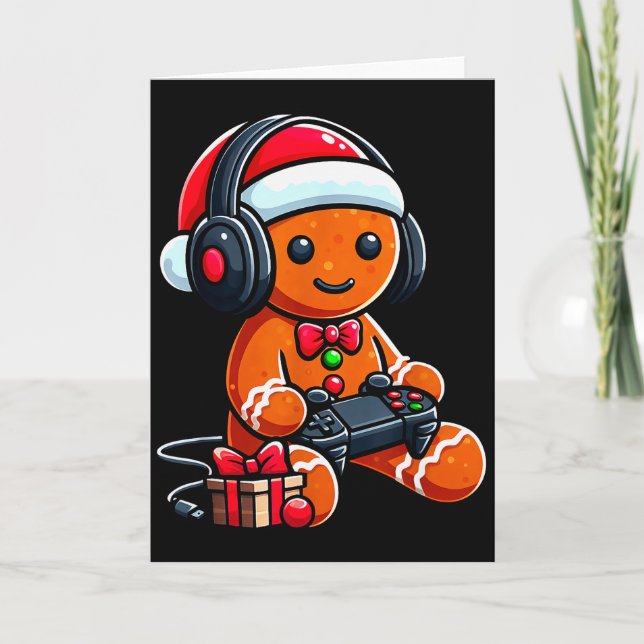 Cartão Funny Christmas Gamer Gingerbread Xmas Gaming Men  (Frente)