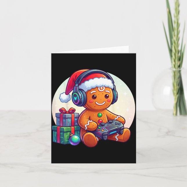 Cartão Funny Christmas Gamer Gingerbread Xmas Gaming Men  (Frente)