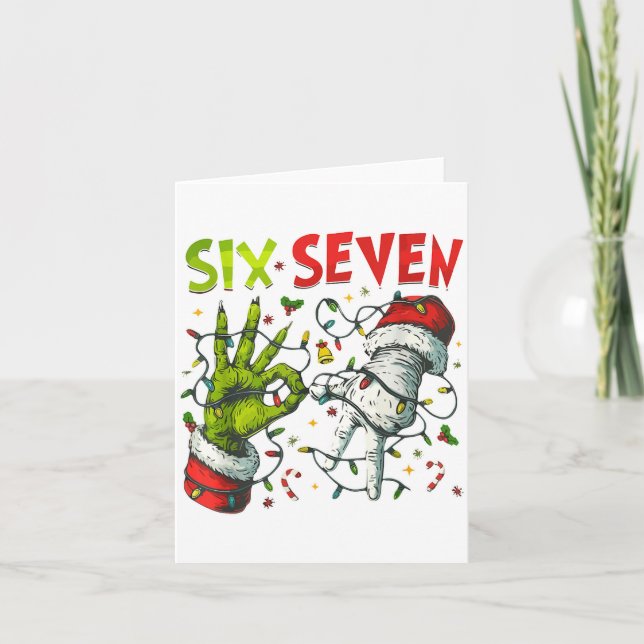 Cartão Funny Christmas Lights 6 7 Meme Six Seven Matching (Frente)