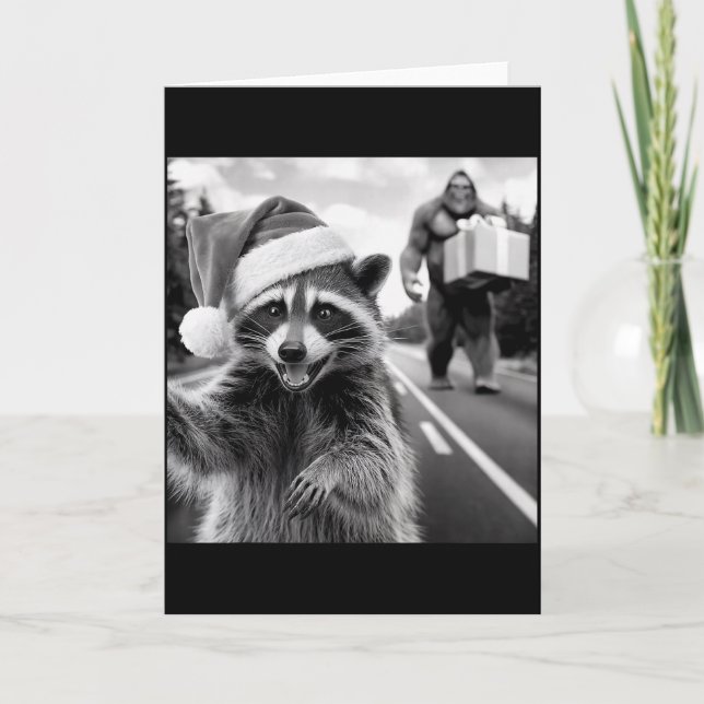 Cartão Funny Christmas Raccoon Shirt Raccoon Selfie With  (Frente)