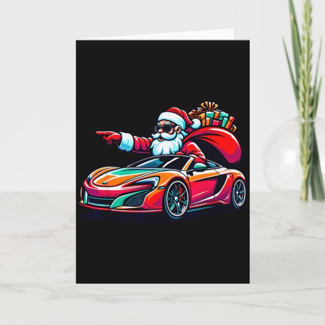 Cartão Funny Christmas Santa Claus Driving Srt Car Xmas P (Frente)