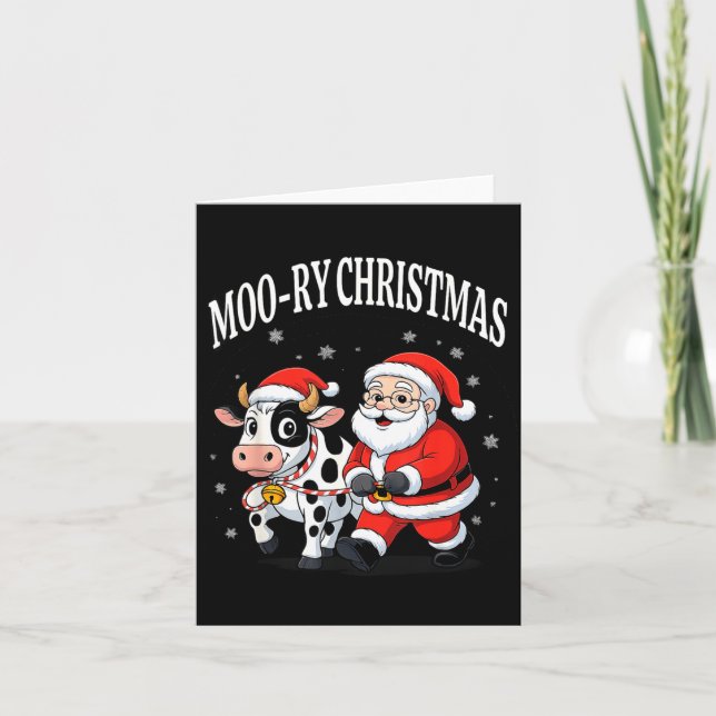 Cartão Funny Christmas Shirts - Cow Moo-ry Xmas Santa  (Frente)