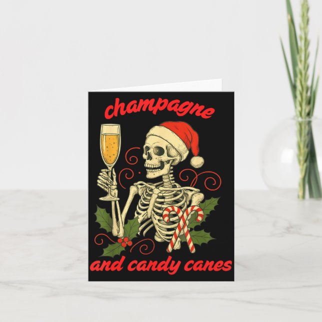 Cartão Funny Christmas Skeleton Champagne And Candy Canes (Frente)