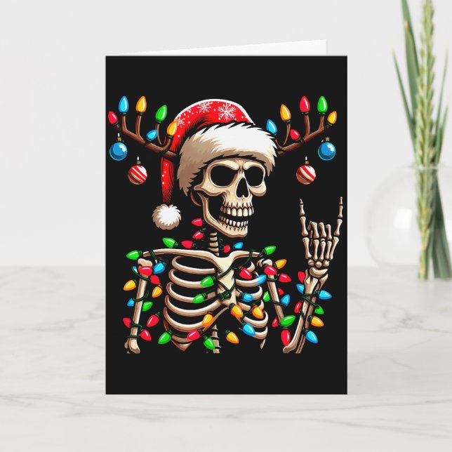 Cartão Funny Christmas Skeleton Santa Hat Xmas Vibes For  (Frente)