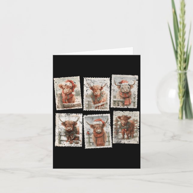 Cartão Funny Christmas Stamp Highland Cow Lover Merry Xma (Frente)