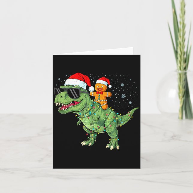 Cartão Funny Christmas T Rex Dinosaur Gingerbread Lights  (Frente)