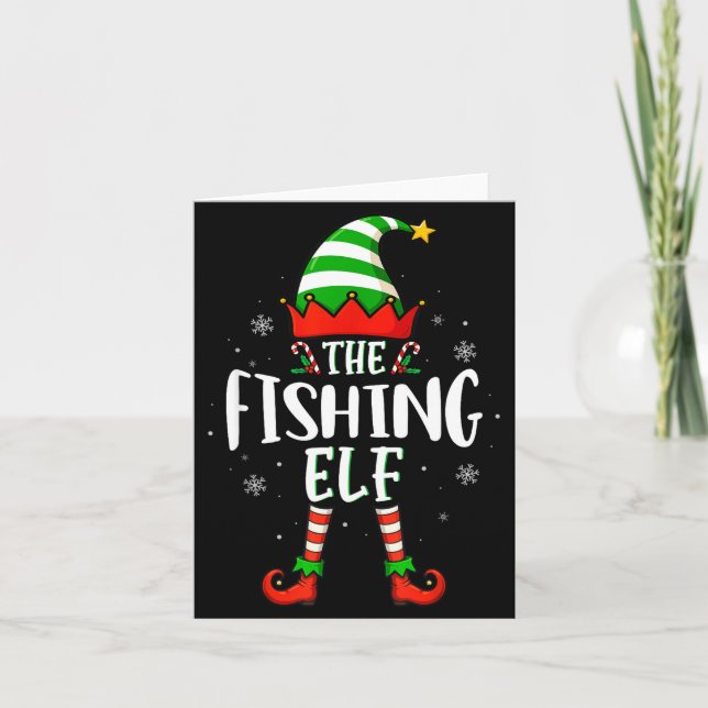 Cartão Funny Christmas The Fishing Elf Family Matching Xm (Frente)