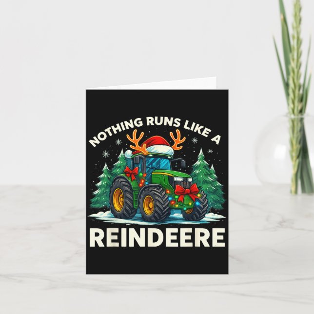 Cartão Funny Christmas Tractor Nothing Runs Like A Reinde (Frente)
