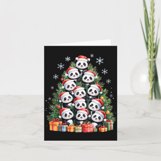 Cartão Funny Christmas Tree Panda Family Xmas Pajamas  (Frente)