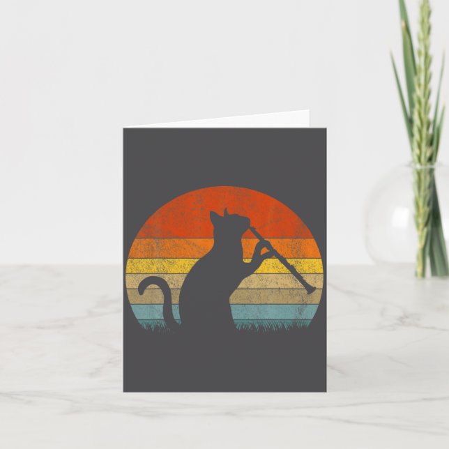 Cartão Funny Clarinet Cat Clarinet Player Musician Retro  (Frente)