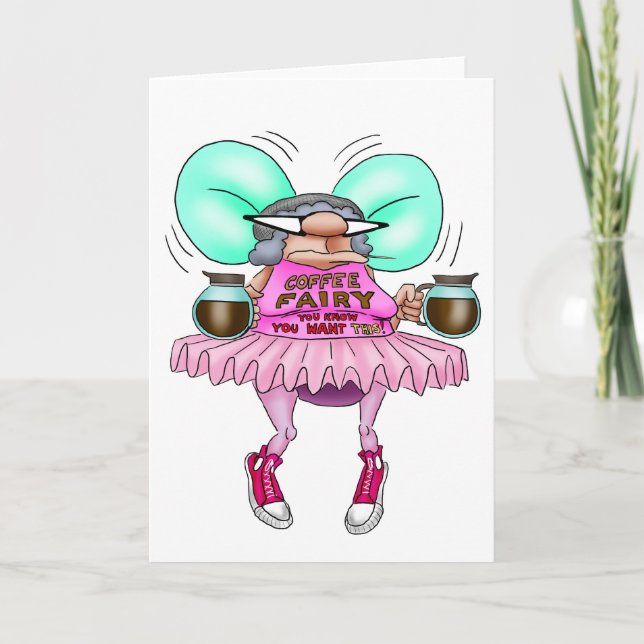 Cartão Funny Coffee Fairy Blank Greeting Card (Frente)