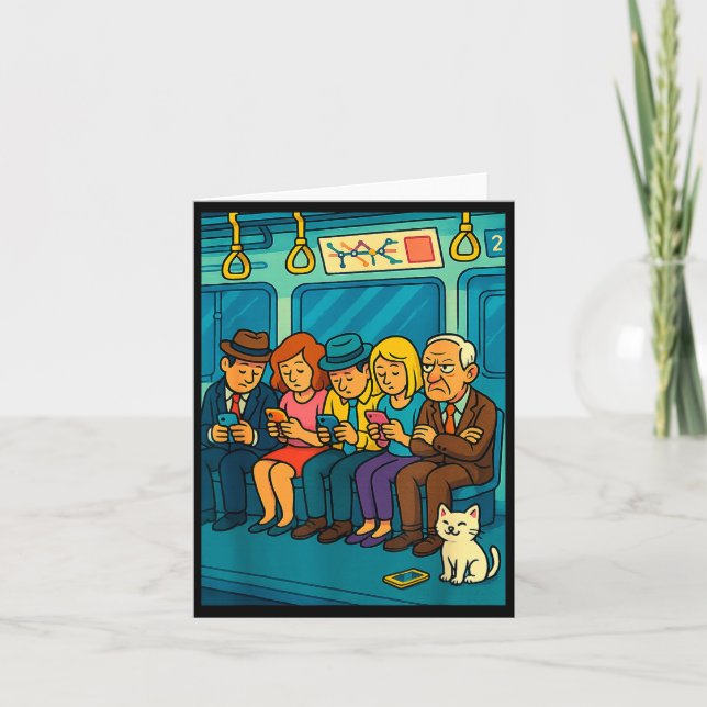 Cartão Funny Commuter Train Digital Detox Tech Satire Gif (Frente)