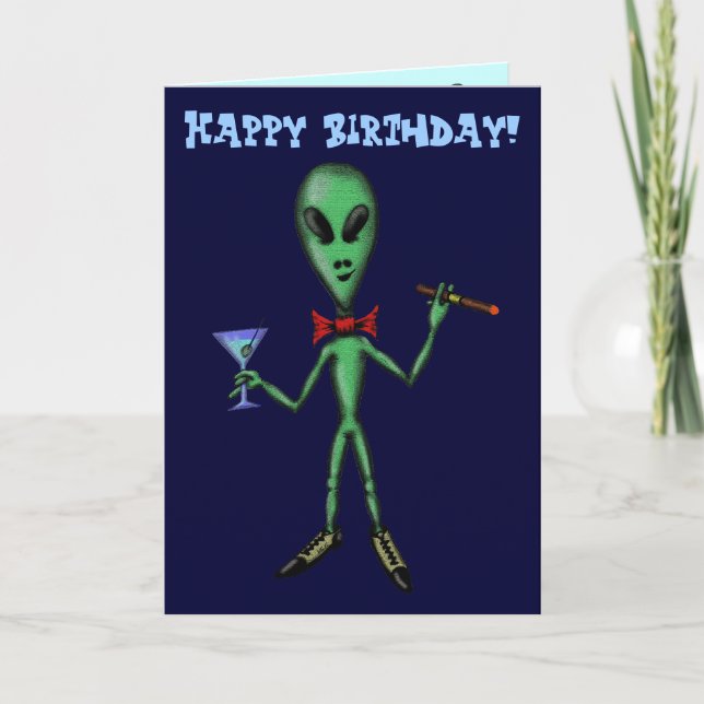 Cartão Funny cool party alien happy birthday card design (Frente)
