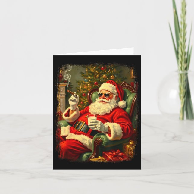 Cartão Funny Cool Sungles Cigar And Milk Santa Christmas  (Frente)