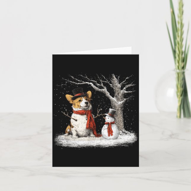 Cartão Funny Corgi Dog In The Snow Tree Christmas Winter  (Frente)