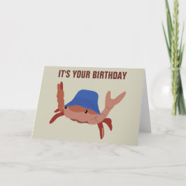 Cartão Funny Crab Wearing a Beach Hat Shellfish Birthday