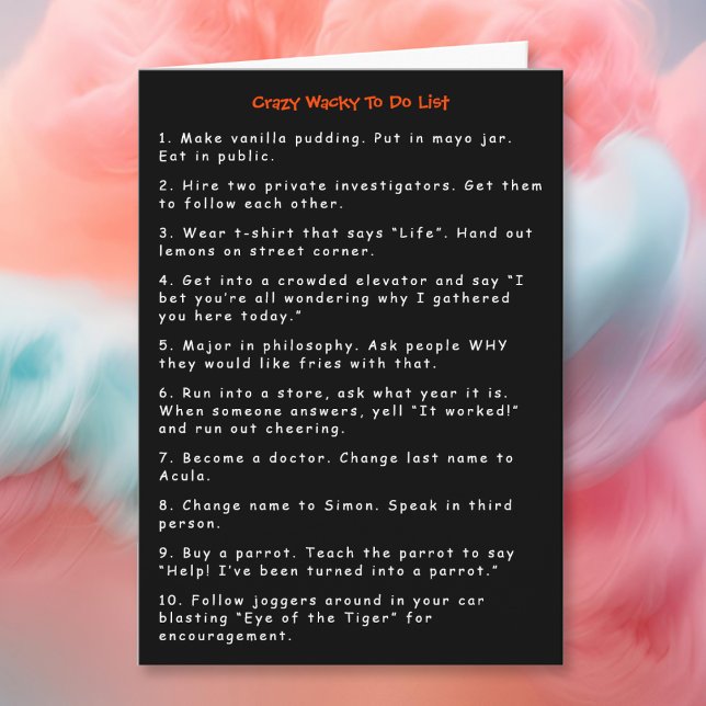 Cartão Funny Crazy Wacky New Year Pranks To Do List Humor (Funny Crazy Wacky New Year Pranks To Do List Humor Card)