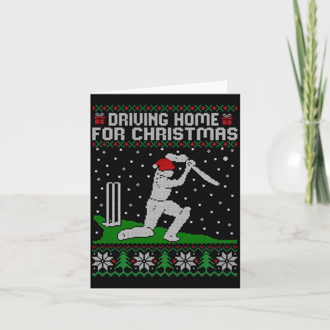 Cartão Funny Cricket Player Driving Home For Christmas Sw (Frente)