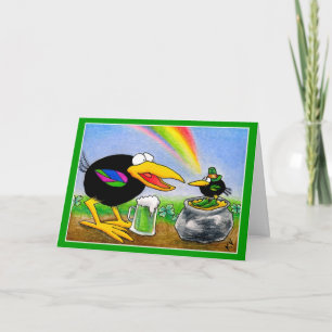 Cartão Funny Crow with Leprechaun St. Paddy's Day