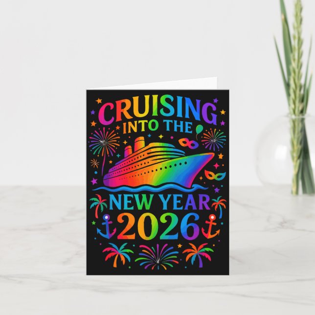 Cartão Funny Cruising Into 2026 New Year Ship Vacation Fa (Frente)