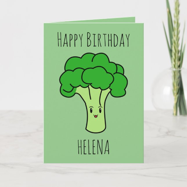 Cartão Funny Cute Broccoli Green Veggie Birthday (Frente)