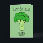 Cartão Funny Cute Broccoli Green Veggie Birthday<br><div class="desc">Funny Cute Broccoli Green Veggie Birthday, a cute and funny design for anyone looking for some vegan designs to offer on someone's special day. If you're looking for some funny birthday cards for vegans, vegan themed birthday cards, vegetable birthday cards or broccoli birthday cards. The design features a cute kawaii...</div>