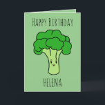 Cartão Funny Cute Broccoli Green Veggie Birthday<br><div class="desc">Funny Cute Broccoli Green Veggie Birthday, a cute and funny design for anyone looking for some vegan designs to offer on someone's special day. If you're looking for some funny birthday cards for vegans, vegan themed birthday cards, vegetable birthday cards or broccoli birthday cards. The design features a cute kawaii...</div>