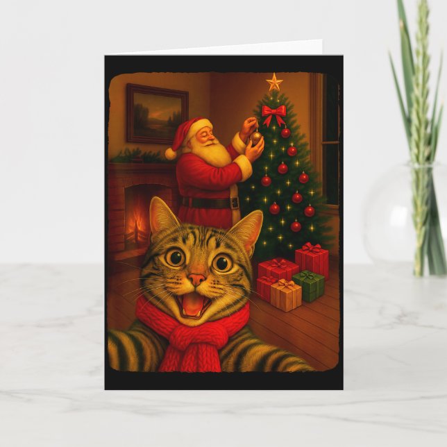 Cartão Funny Cute Cat Selfie With Santa Christmas Xmas Wo (Frente)