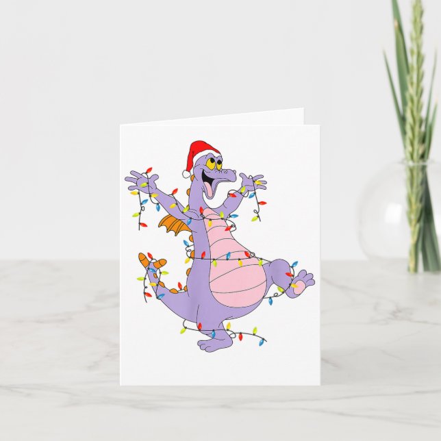 Cartão Funny Cute Dragon Figment Lights Christmas Santa M (Frente)