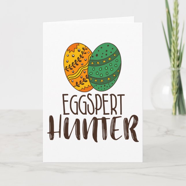 Cartão Funny Cute Easter Pun Eggspert Hunter Saying (Frente)