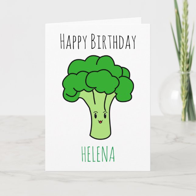 Cartão Funny Cute Green Broccoli Vegan Birthday (Frente)