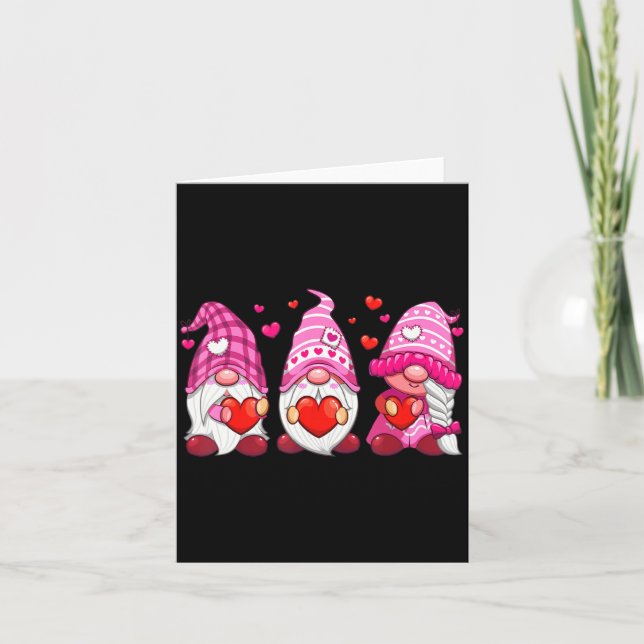 Cartão Funny Cute Three Gnomies Nk Hearts Matching Vale  (Frente)