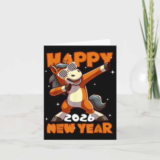 Cartão Funny Dabbing Horse Happy Lunar New Year 2026 Year (Frente)