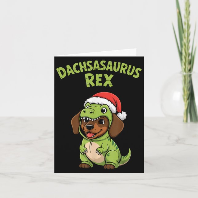 Cartão Funny Dachshund Dog T-rex Costume Christmas Kids B (Frente)