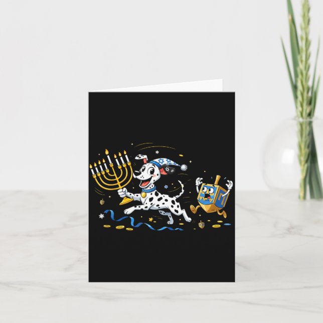 Cartão Funny Dalmatian Dreidel Menorah Hanukkah Kids Wome (Frente)