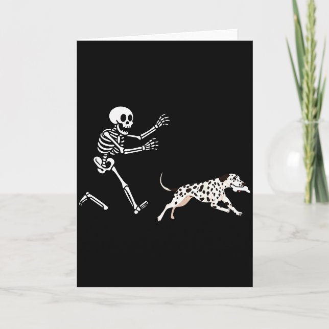 Cartão Funny Dalmatian Running Skeleton Halloween  (Frente)