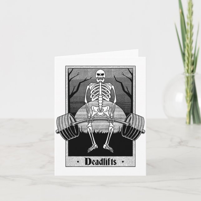 Cartão Funny Deadlifts Weightlifter Skeleton Halloween Gy (Frente)