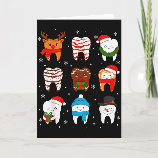 Cartão Funny Dental Christmas Teeth Cute Xmas Dentist Squ (Frente)