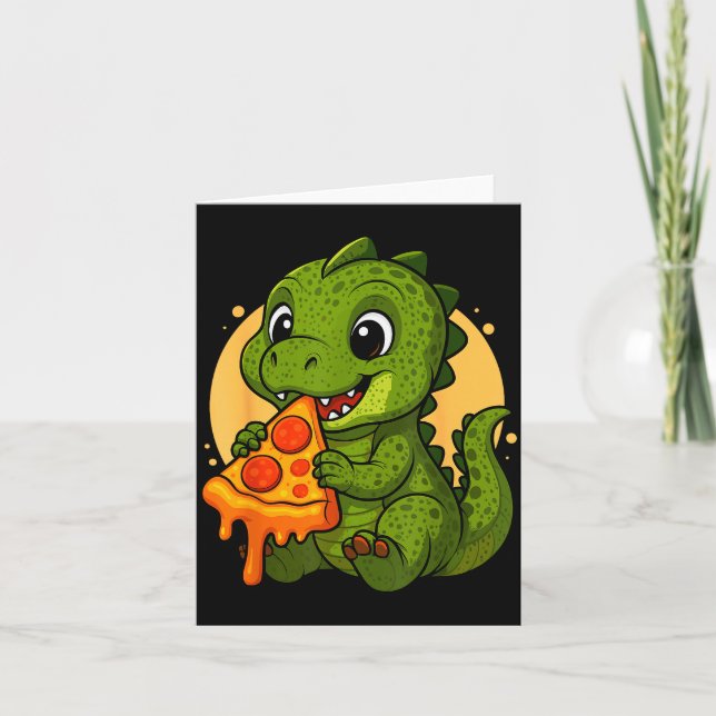 Cartão Funny Dinosaur Eating Zza Graphic Boys Girls Dinos (Frente)