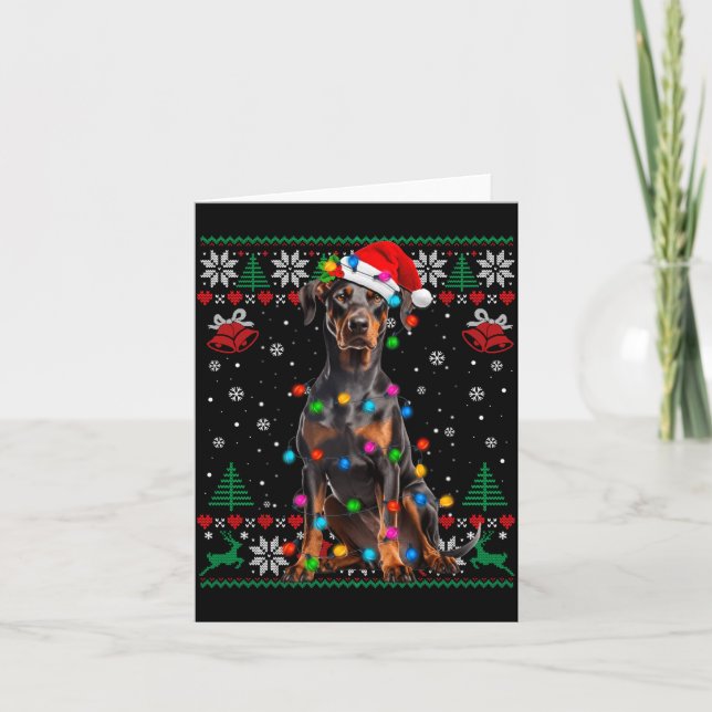 Cartão Funny Doberman Christmas Santa Hat Dog Ugly Sweate (Frente)