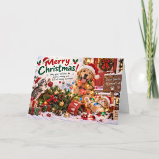 Cartão Funny Dog and Cat Christmas Card