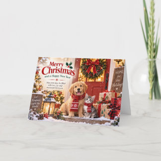 Cartão Funny Dog and Cat Christmas Card